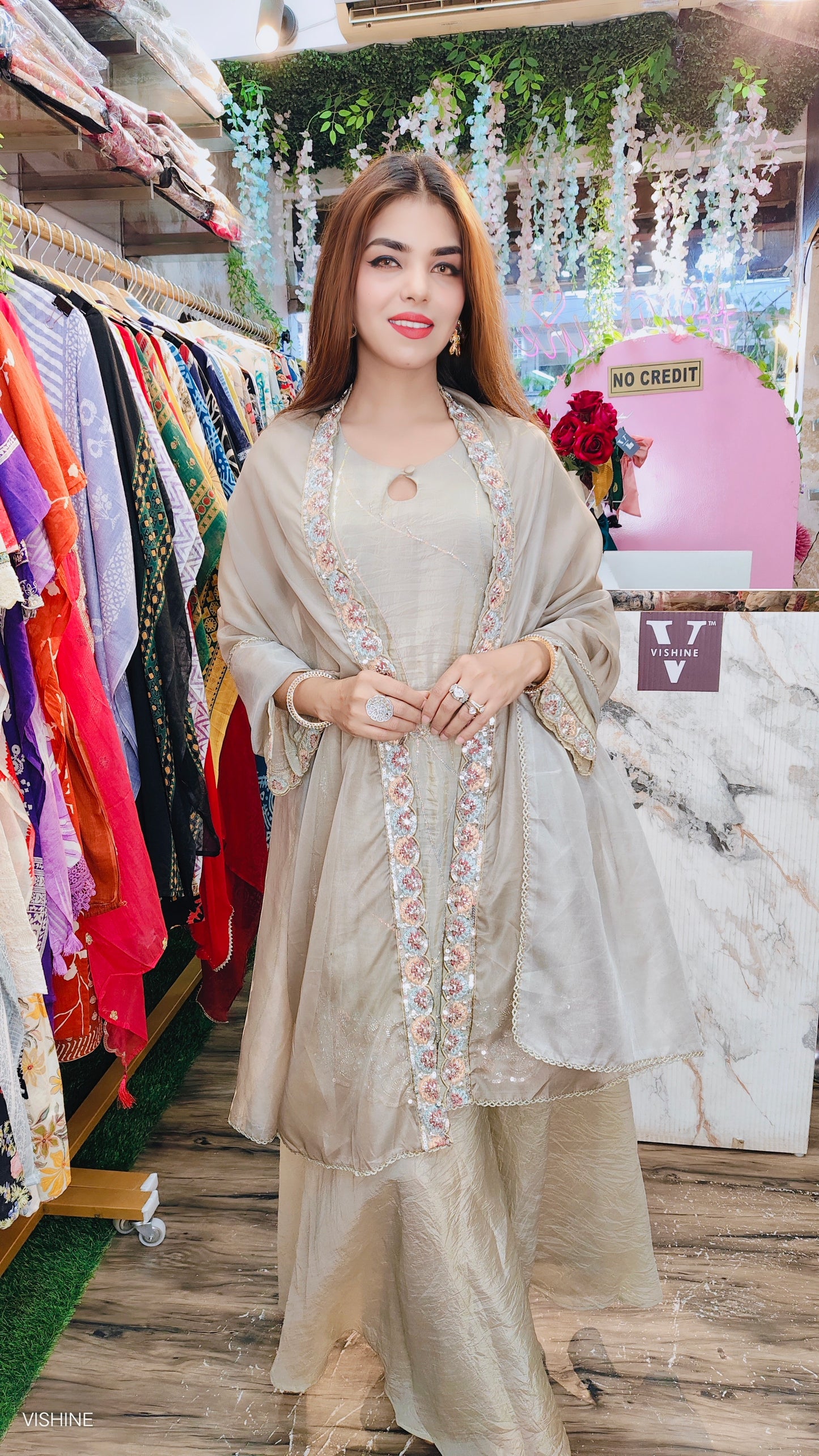 VISHINE Luxe Golden Beige Embroidered Suit