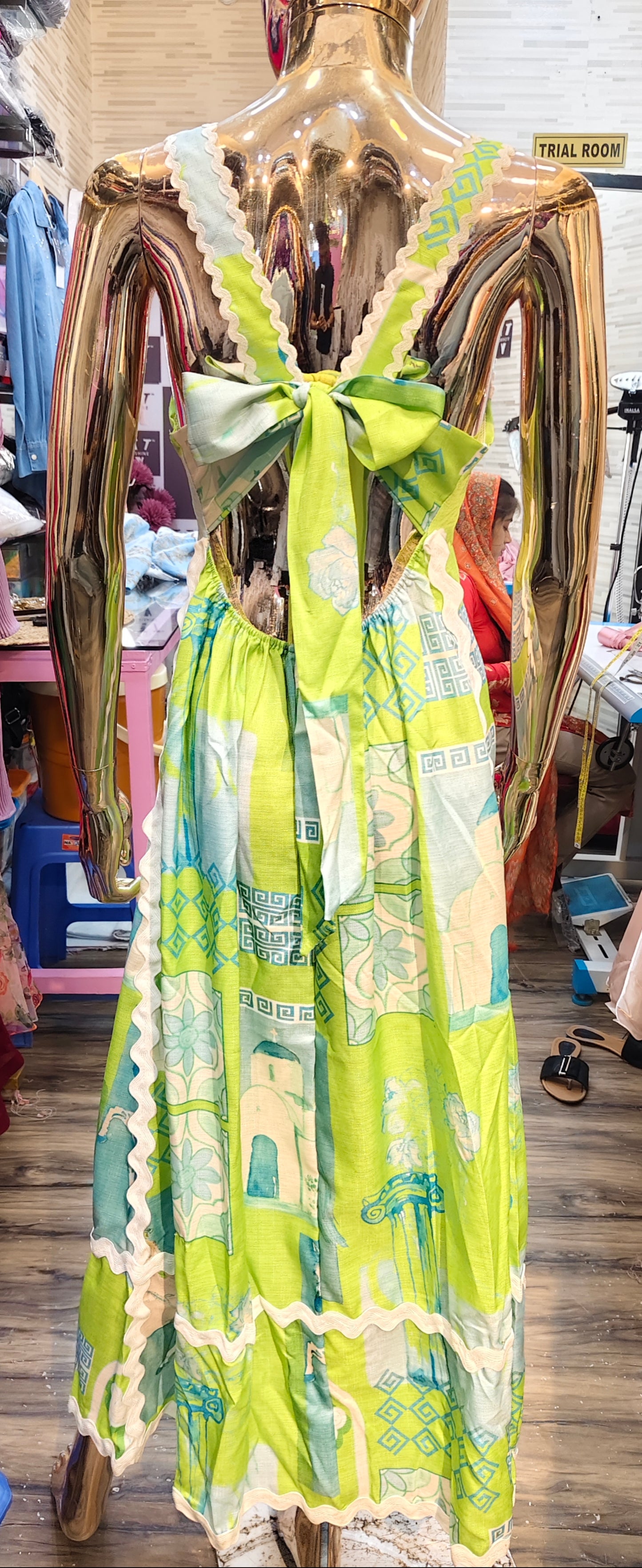 Pastel Printed Back-Tie Maxi Dress