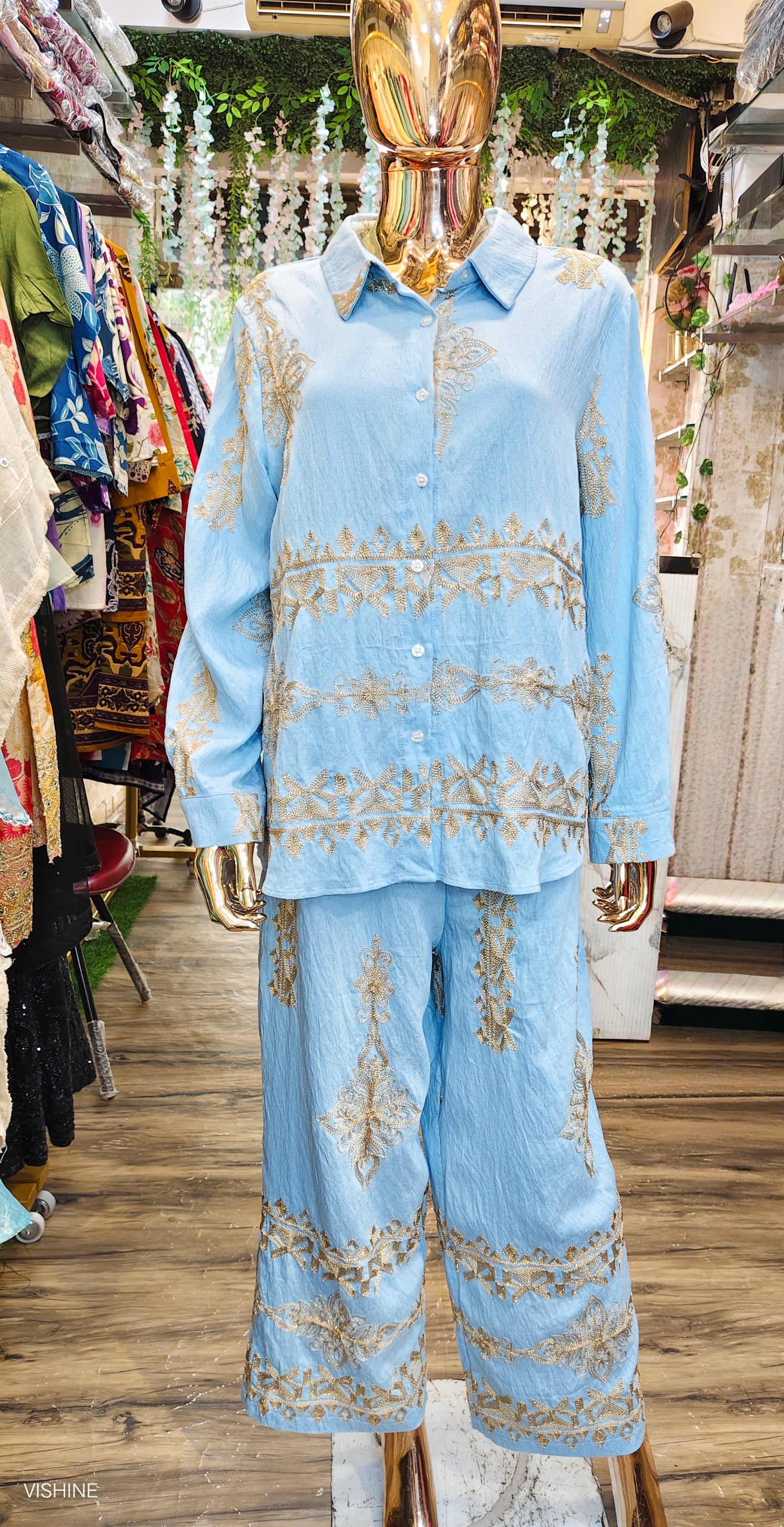 Sky Blue Embroidered Coord Set- PREMIUM EDITION