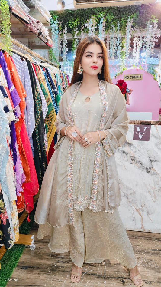 VISHINE Luxe Golden Beige Embroidered Suit