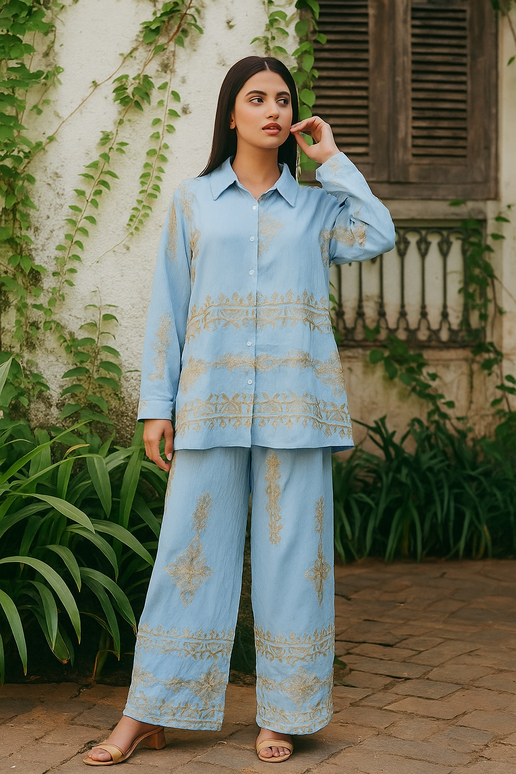 Sky Blue Embroidered Coord Set- PREMIUM EDITION