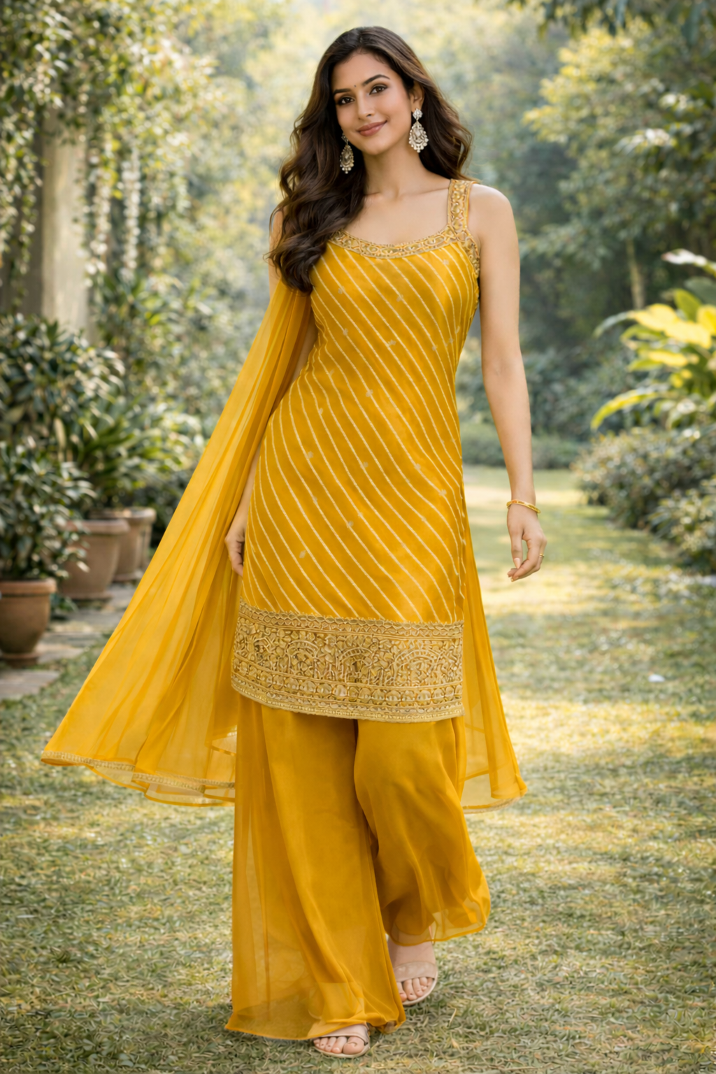 Embroidered Kurta Palazzo Set with Choker Dupatta