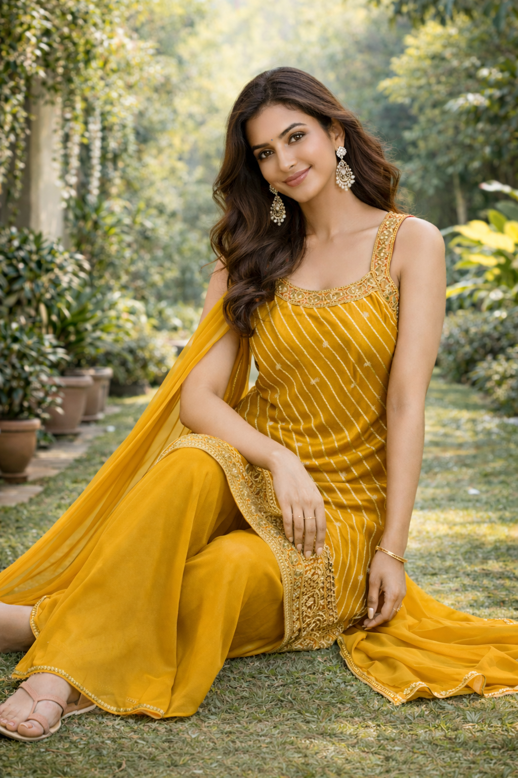 Embroidered Kurta Palazzo Set with Choker Dupatta