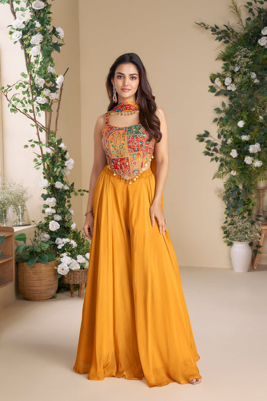 Haldi Glow Mustard Embroidered Palazzo Set