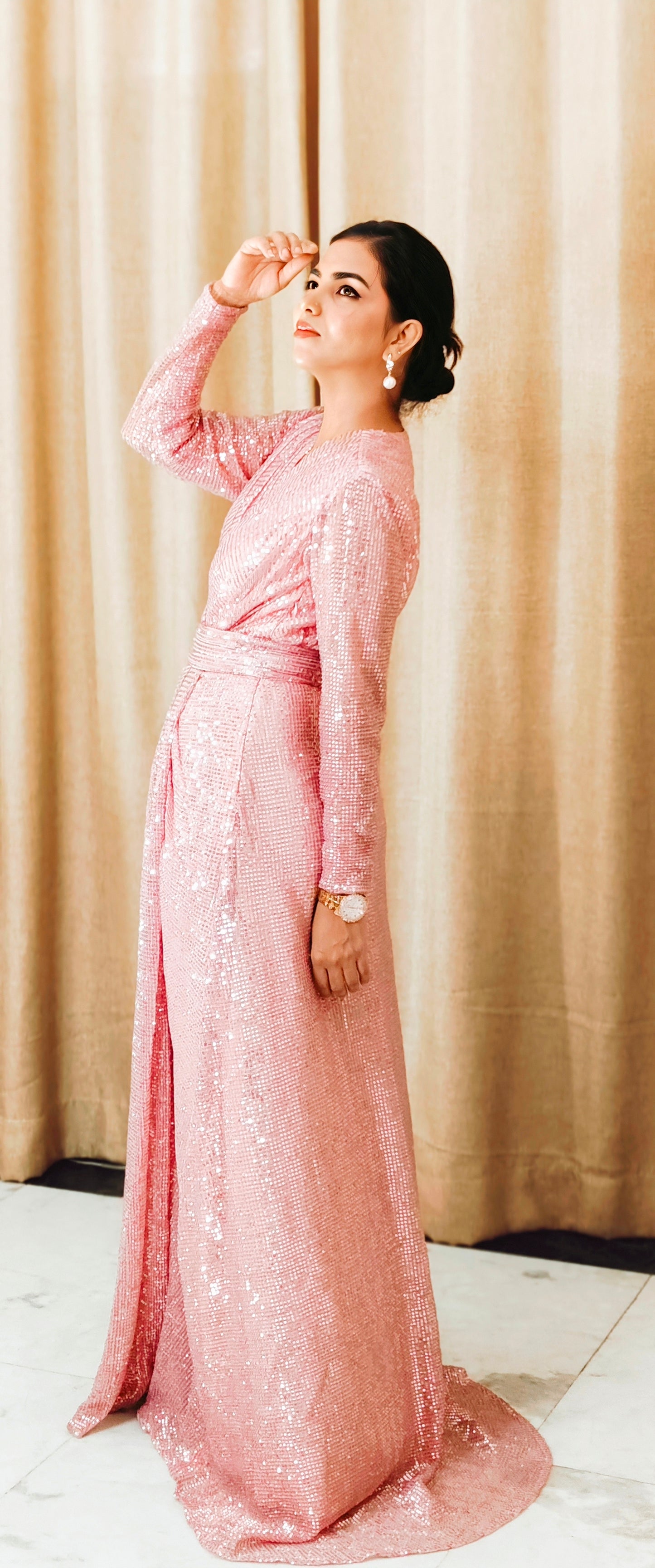 VISHINE Pink Sequin Tail Gown