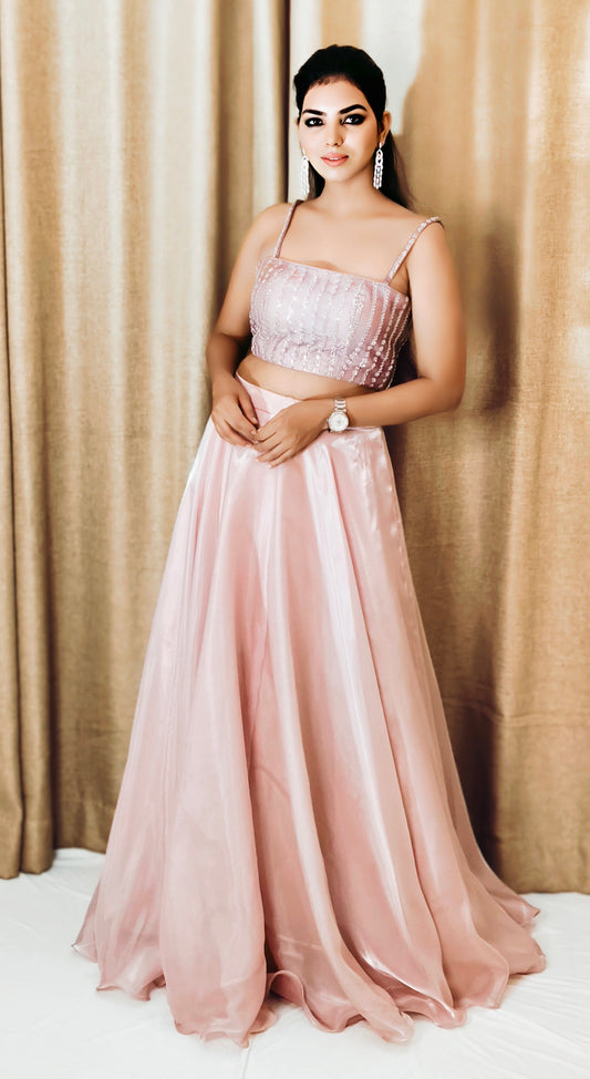 VISHINE Pink Stan Silk Skirt 2 pc Set