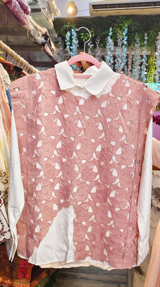 Floral Lace Overlay Shirt – Elegant Dual-Layer Collection