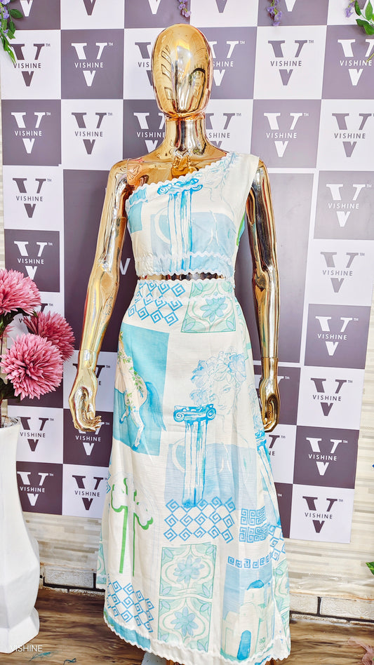 Grecian Blue One-Shoulder Coord Set – Soft Cotton Summer Fit