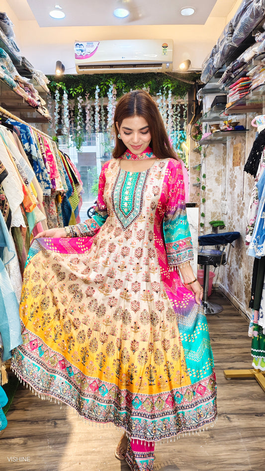 Multicolor Heavy Embroidered Anarkali Suit – Festive Collection by Vishine