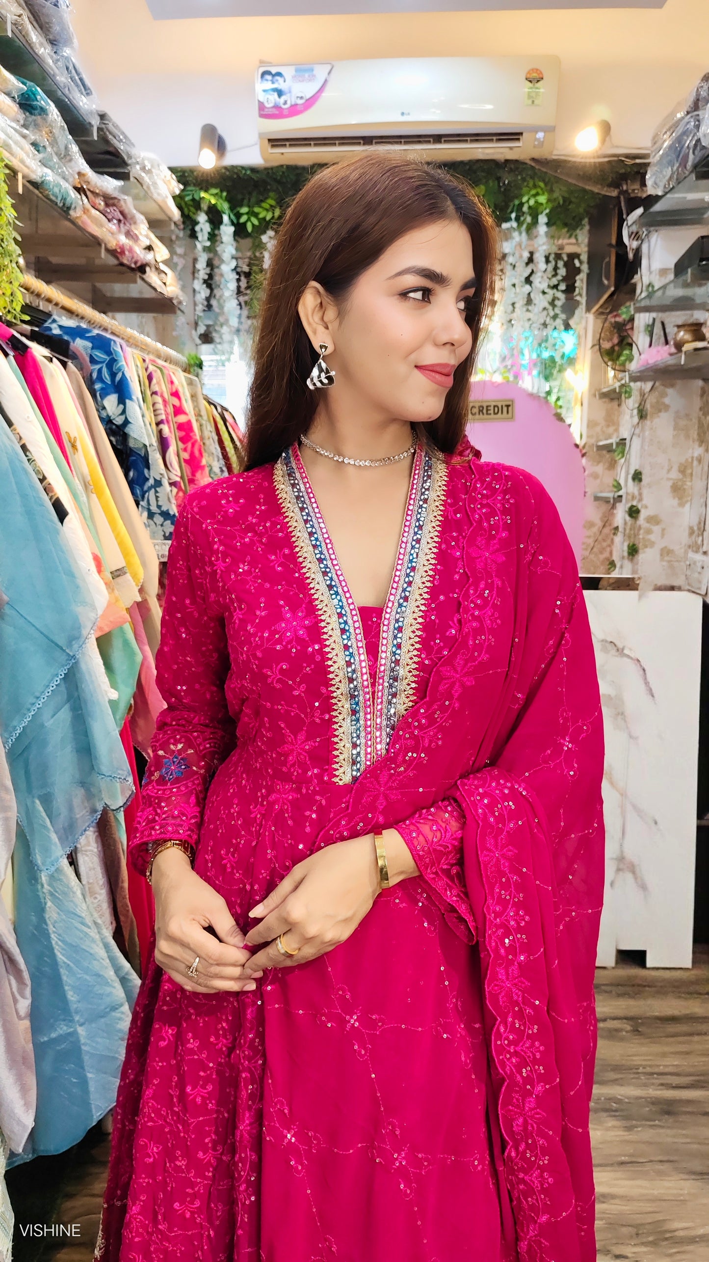 Magenta Heavy Embroidered Georgette Anarkali Suit with Dupatta