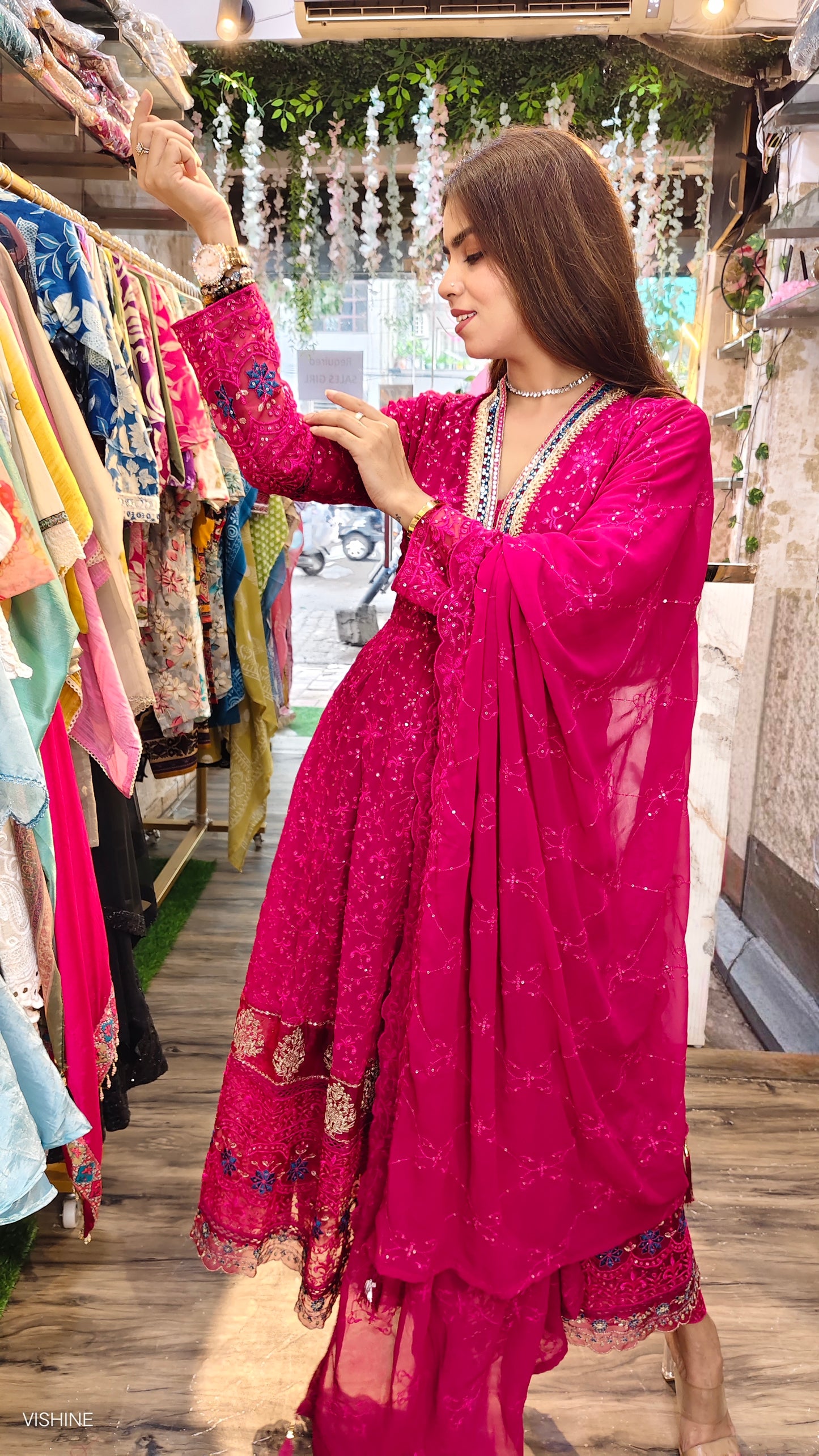 Magenta Heavy Embroidered Georgette Anarkali Suit with Dupatta