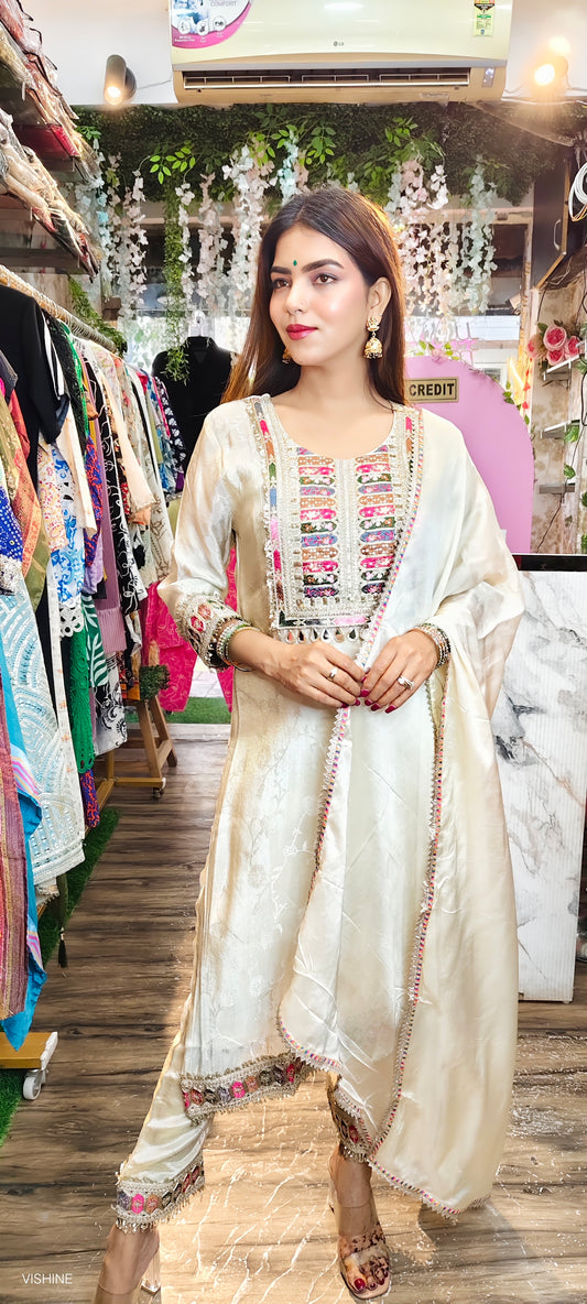 Ivory Mirror Work Suit with Farshi Salwar