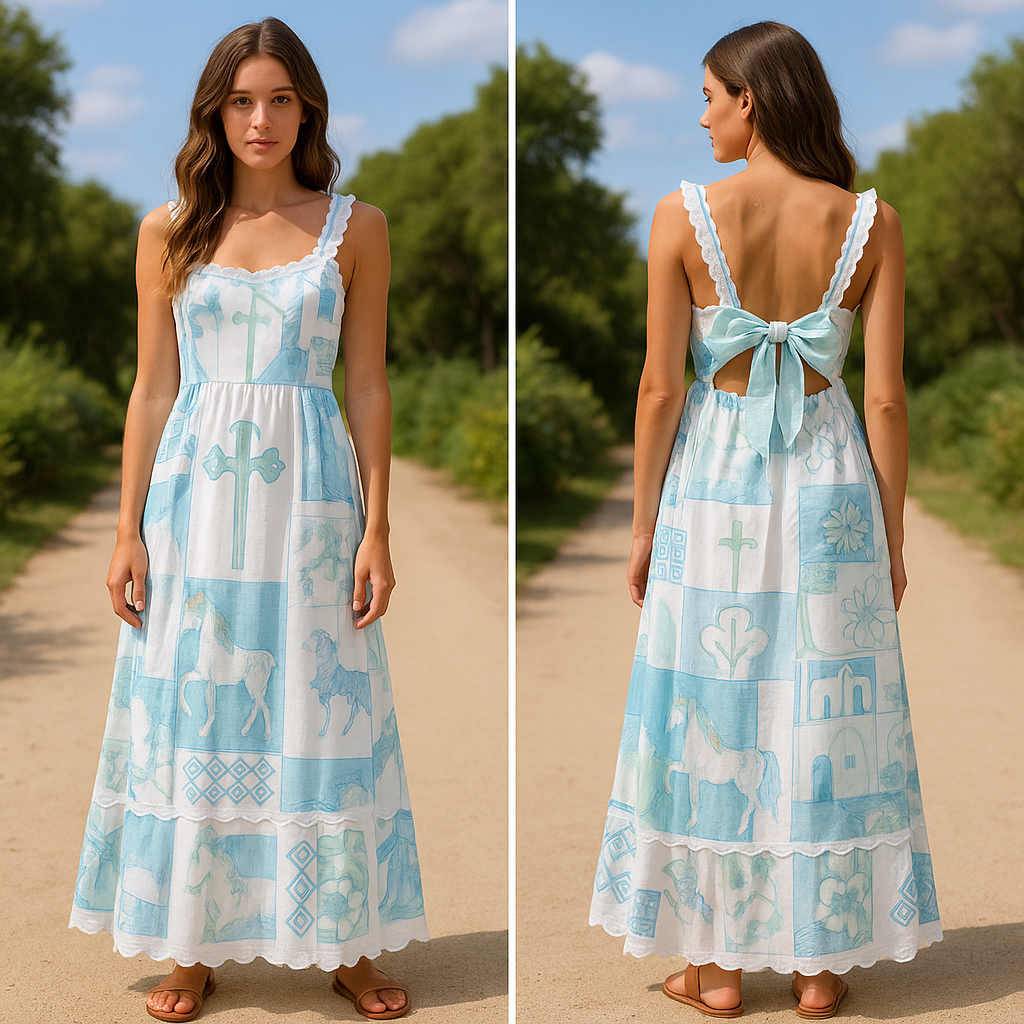 Pastel Printed Back-Tie Maxi Dress