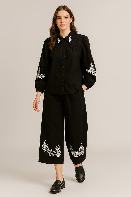 VISHINE Black Embroidered Co-Ord Set