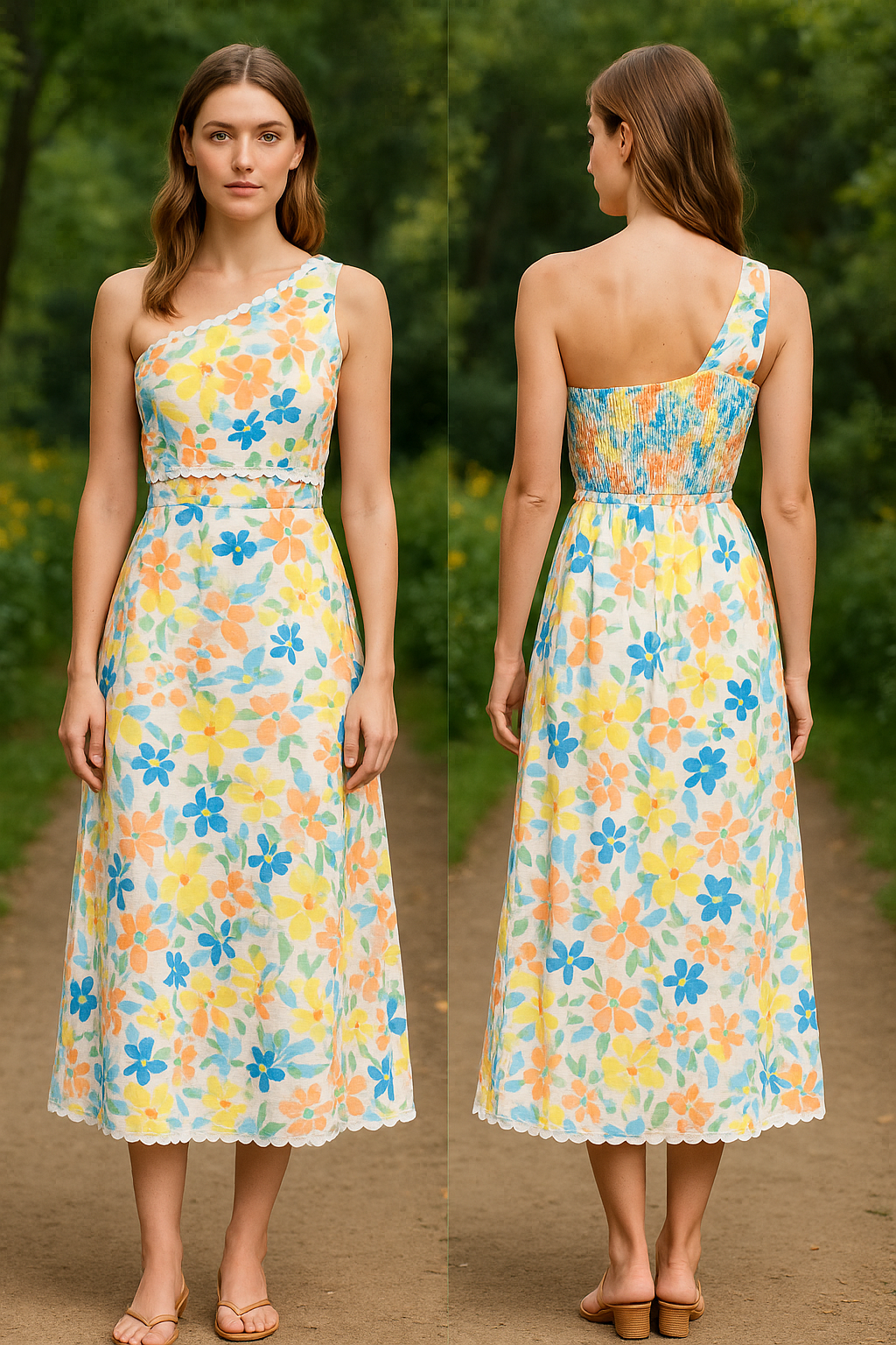 Sunshine Bloom One-Shoulder Coord Set – Floral Summer Cotton