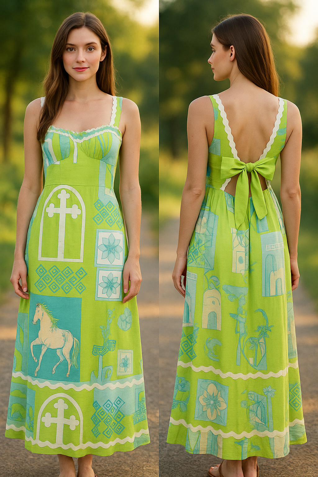 Pastel Printed Back-Tie Maxi Dress