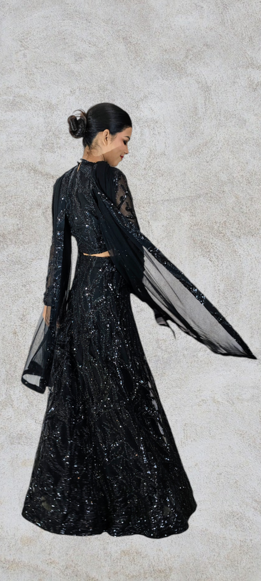 VISHINE Black Net Sequin Lehenga Set
