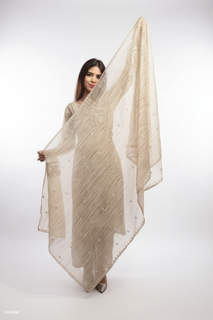 Champagne Gold Embroidered Designer Suit Set with Dupatta