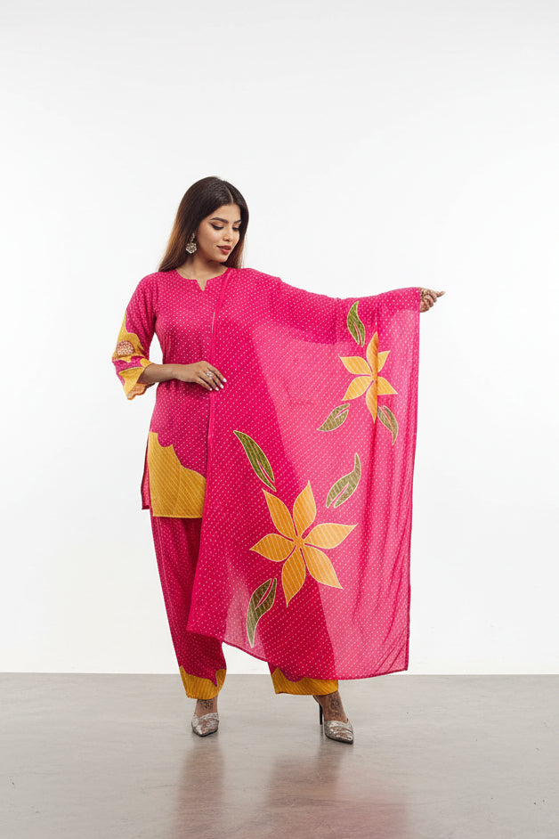 Designer Printed Kurta Set with Farshi Salwar & Dupatta