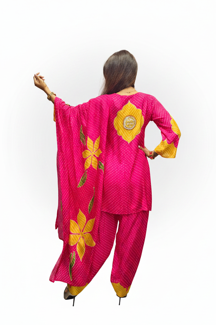 Designer Printed Kurta Set with Farshi Salwar & Dupatta