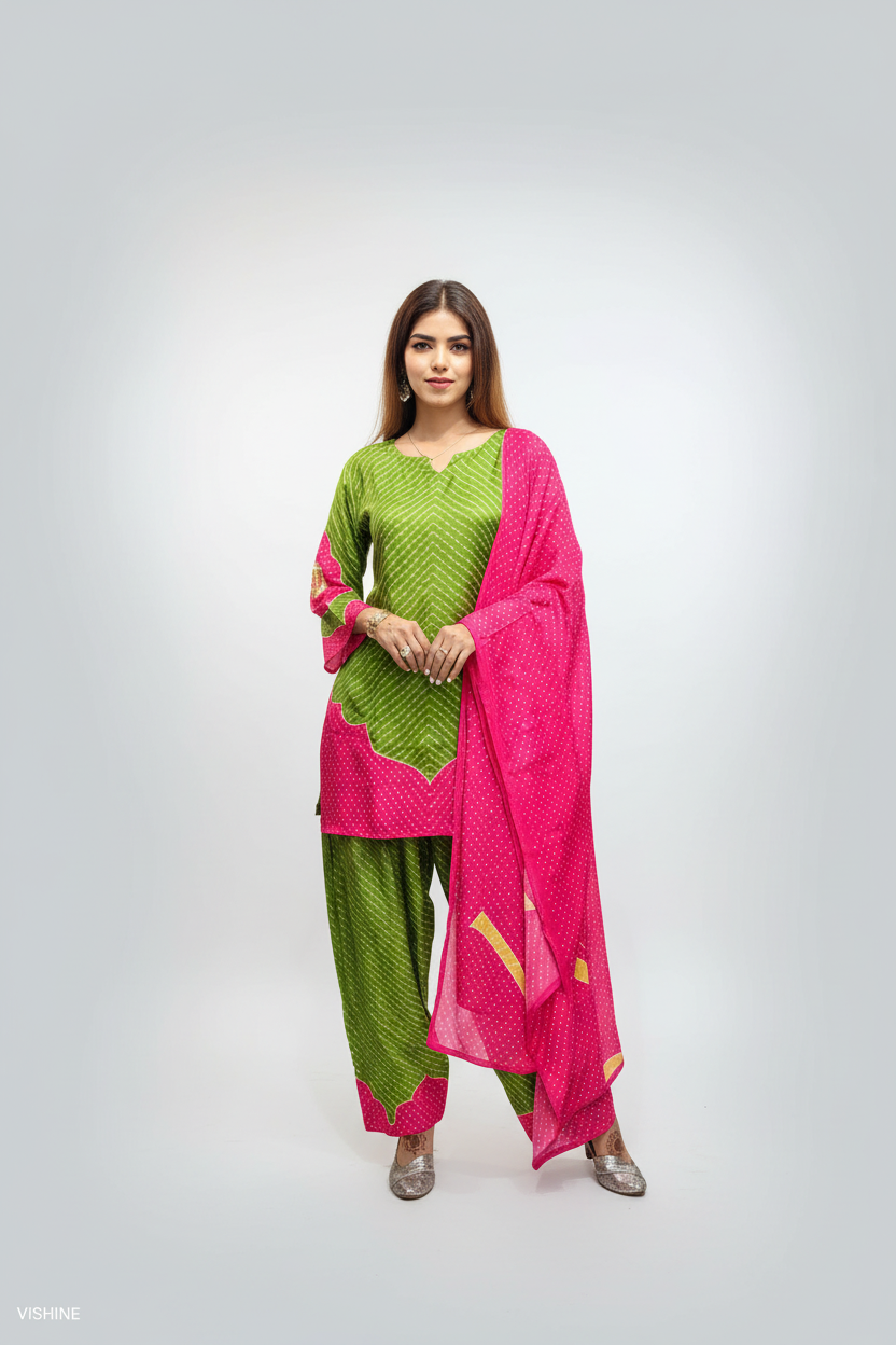 Designer Printed Kurta Set with Farshi Salwar & Dupatta