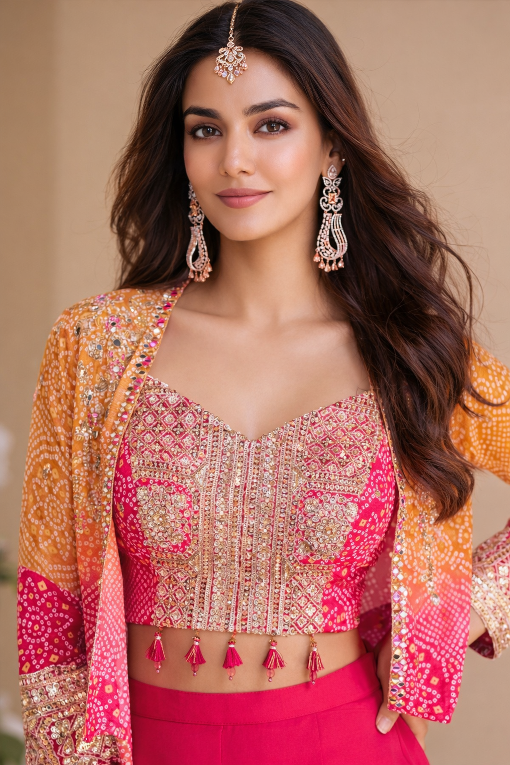 Pink Embroidered Indo-Western Palazzo Set with Jacket