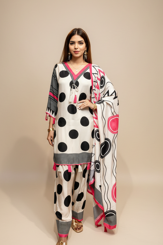 Pure Crepe Printed 3-Piece Suit Set with Designer Dupatta
